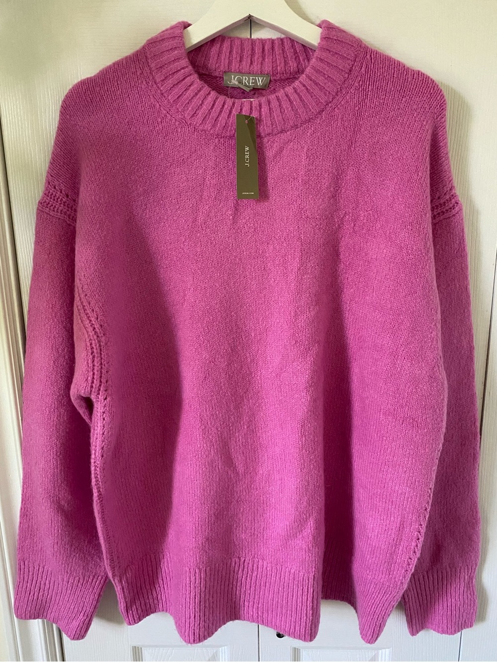 J. Crew NWT Relaxed Crewneck Pullover in Petunia pink Wool blend Oversized Med